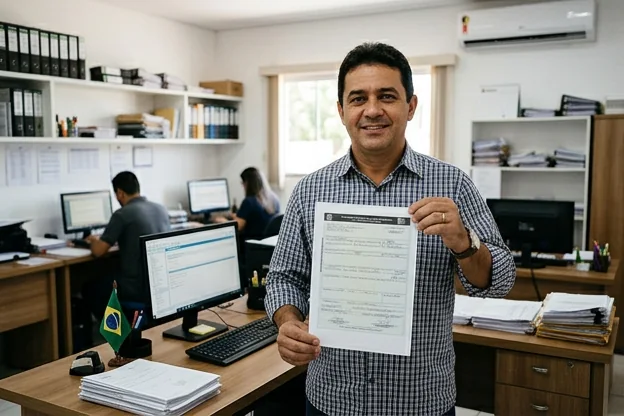 Profissional segurando um CRLV-e impresso.